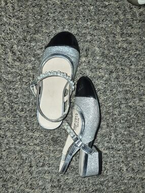 Silver Glitter Mary Jane with Black Patent Cap Toe
